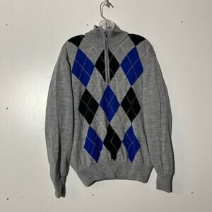 FootJoy Performance Wool 1/4 Zip Sweater Blue Black Argyle Golf Lined Men Size L